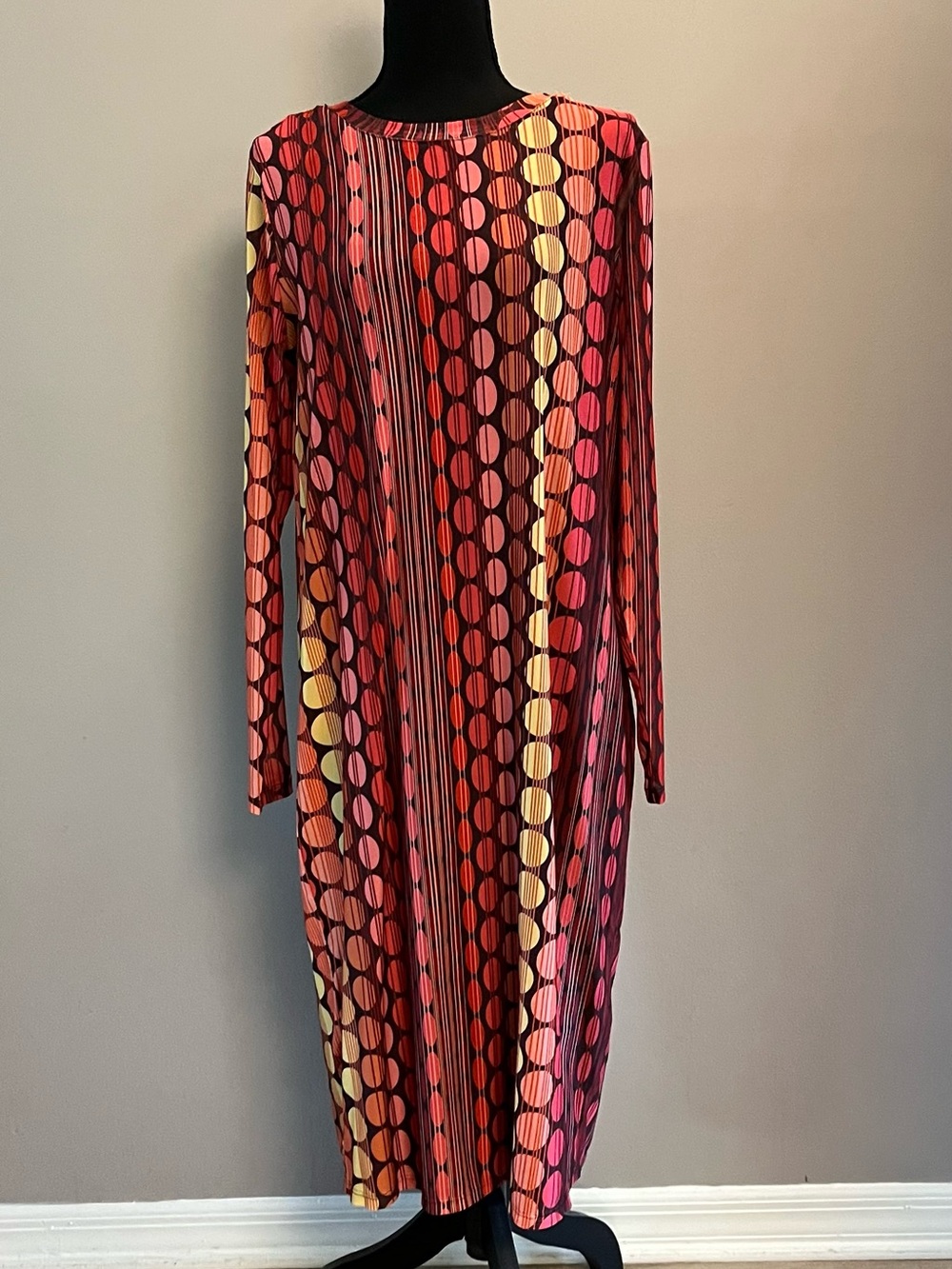 Eloquii Maxi Dress in Orange/Pink/Black Geometric Pattern, Size 16